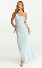 Calix Midi Dress - One Shoulder Slip Dress in Pale Blue