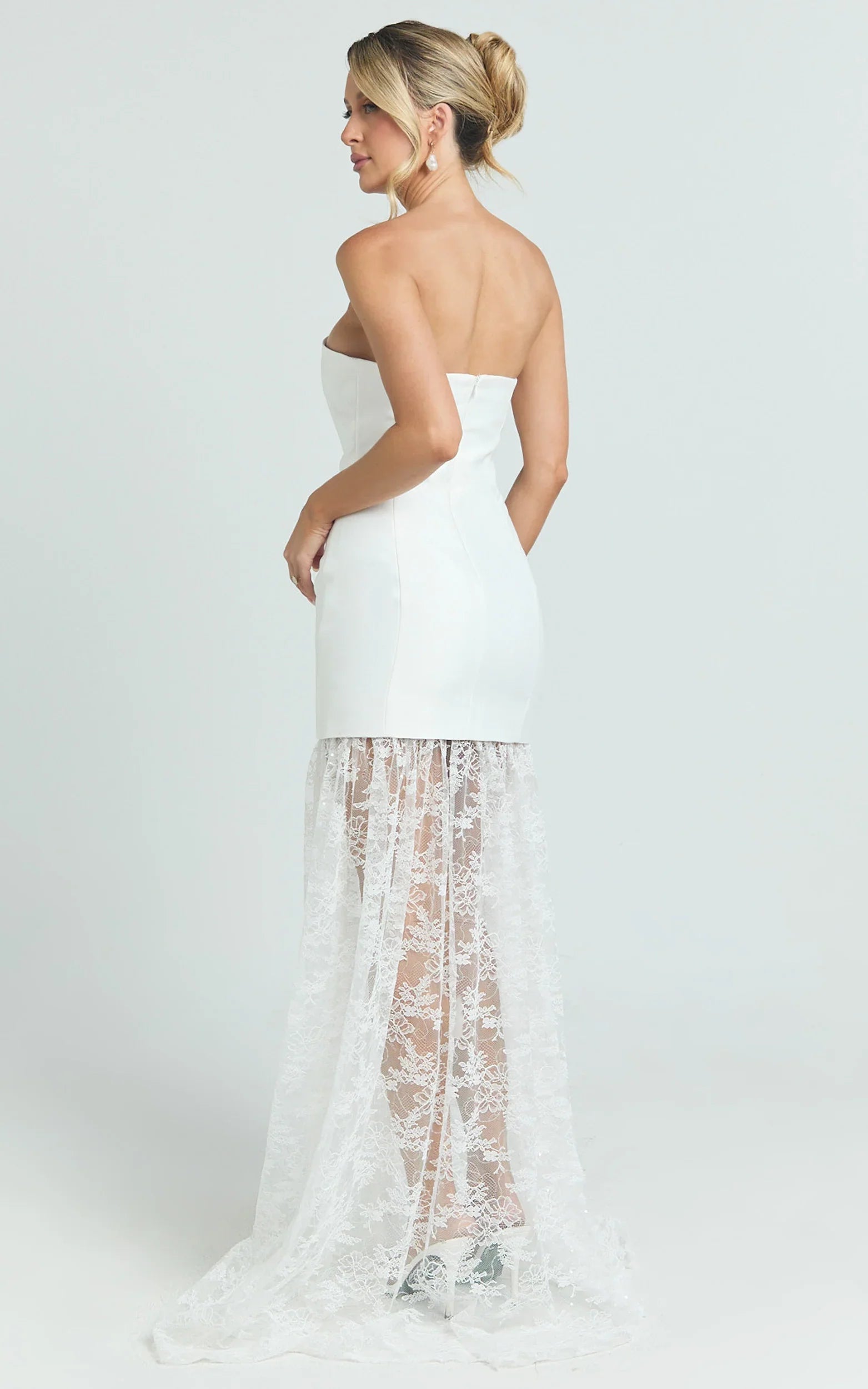 Alegra Maxi Dress - Peplum Bodice Lace Skirt Dress in Ivory