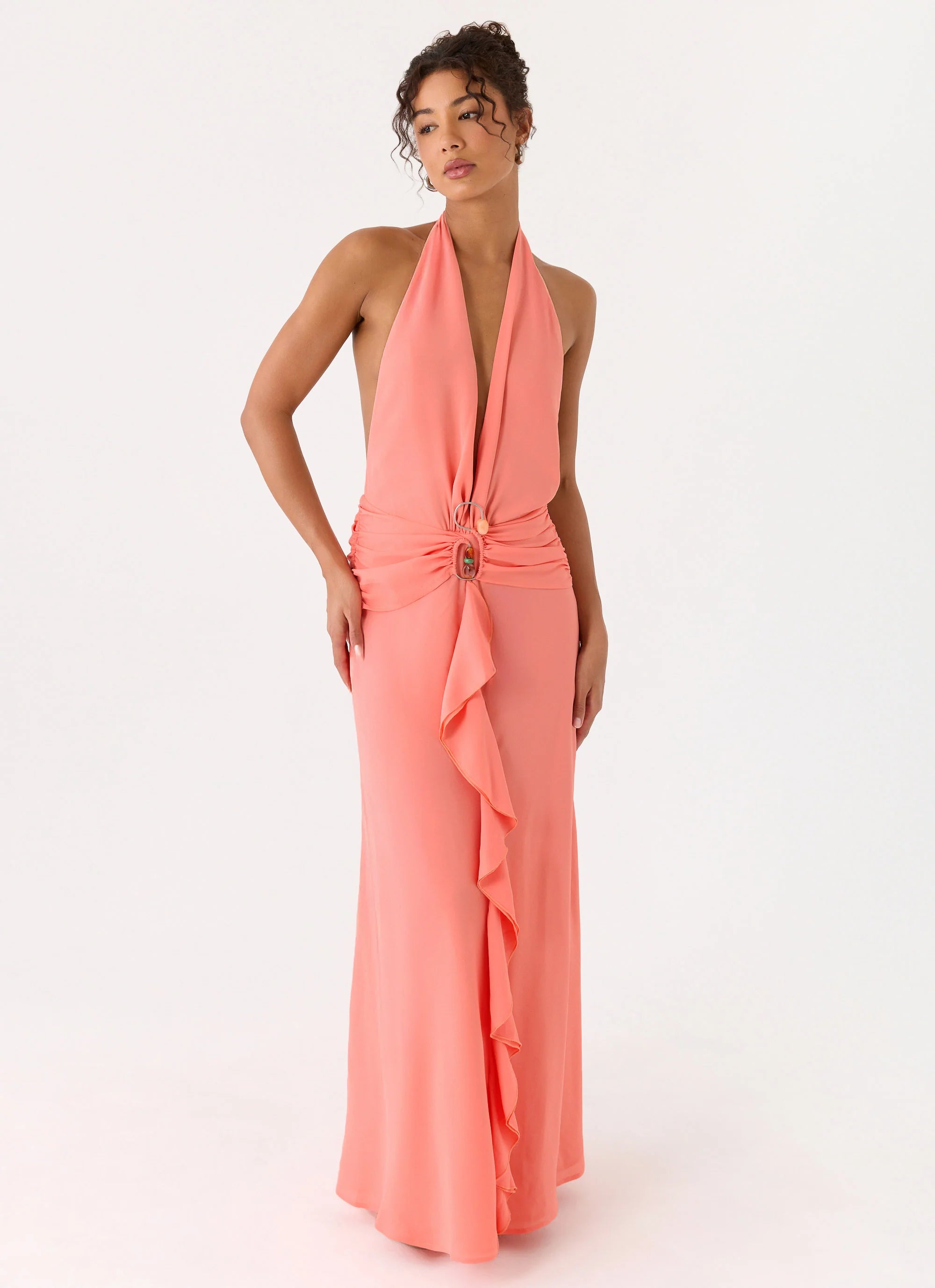 Attina Halter Maxi Dress - Coral