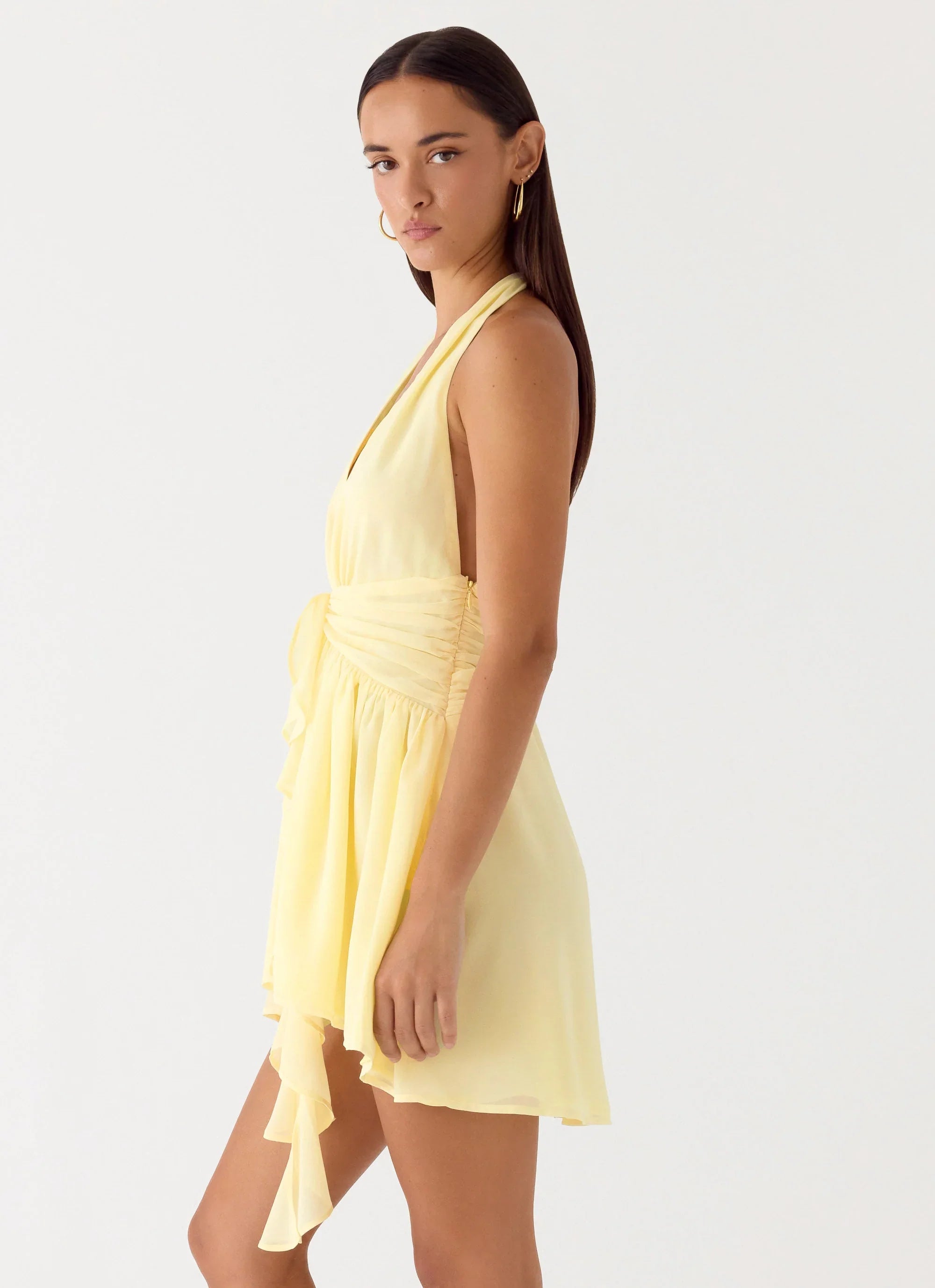 Guide You Halter Neck Mini Dress - Yellow