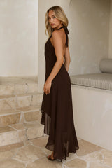 Dark Luxe Halter High-Low Maxi Dress Chocolate