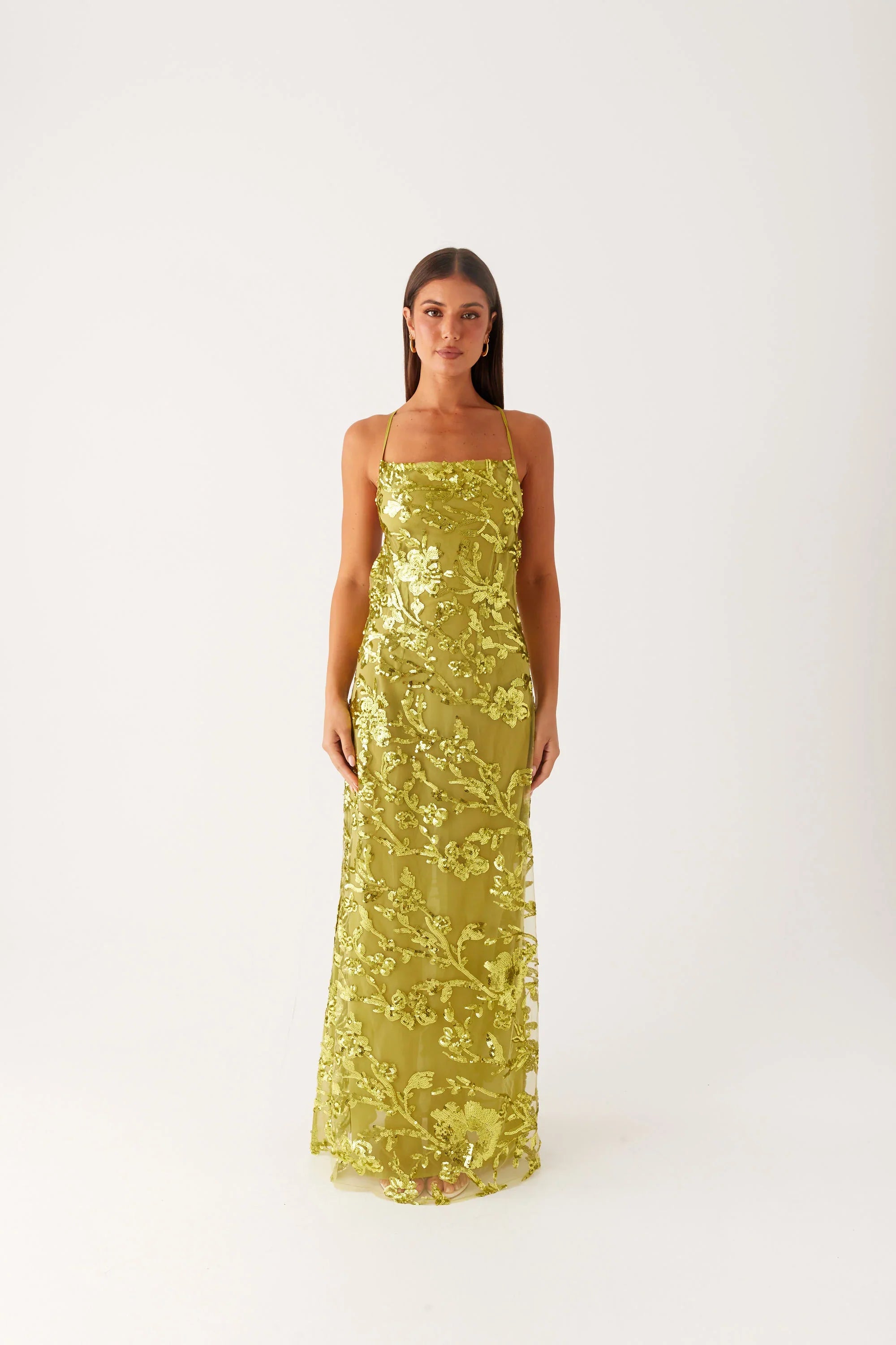 Havana Sequin Maxi Dress - Lime