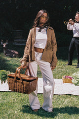 Evonka Fringe Faux Suede Jacket