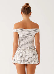 Heather Off Shoulder Top - White Black Polka Dot
