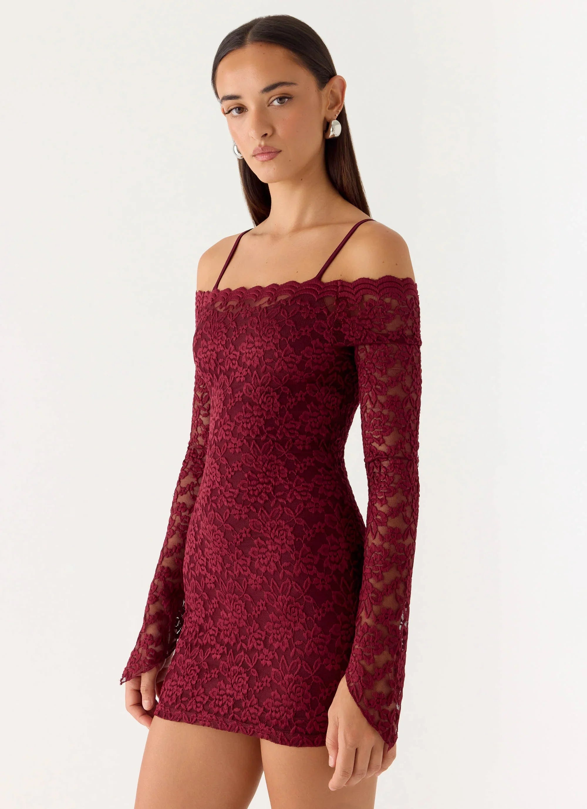 Just This Once Lace Mini Dress - Merlot