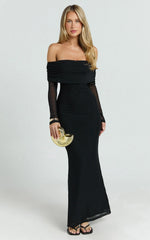 Bethanie Maxi Dress - Off The Shoulder Mesh Dress in Black