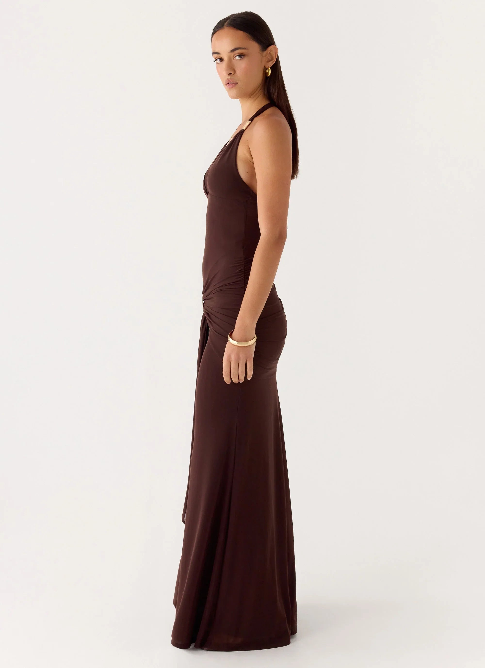 Miyah Halter Hardware Maxi Dress - Chocolate
