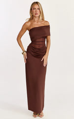 Riley Maxi Dress - Gathered Over Bust Dress in Brown