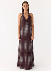 Float Away Maxi Dress - Chocolate Blue Dot