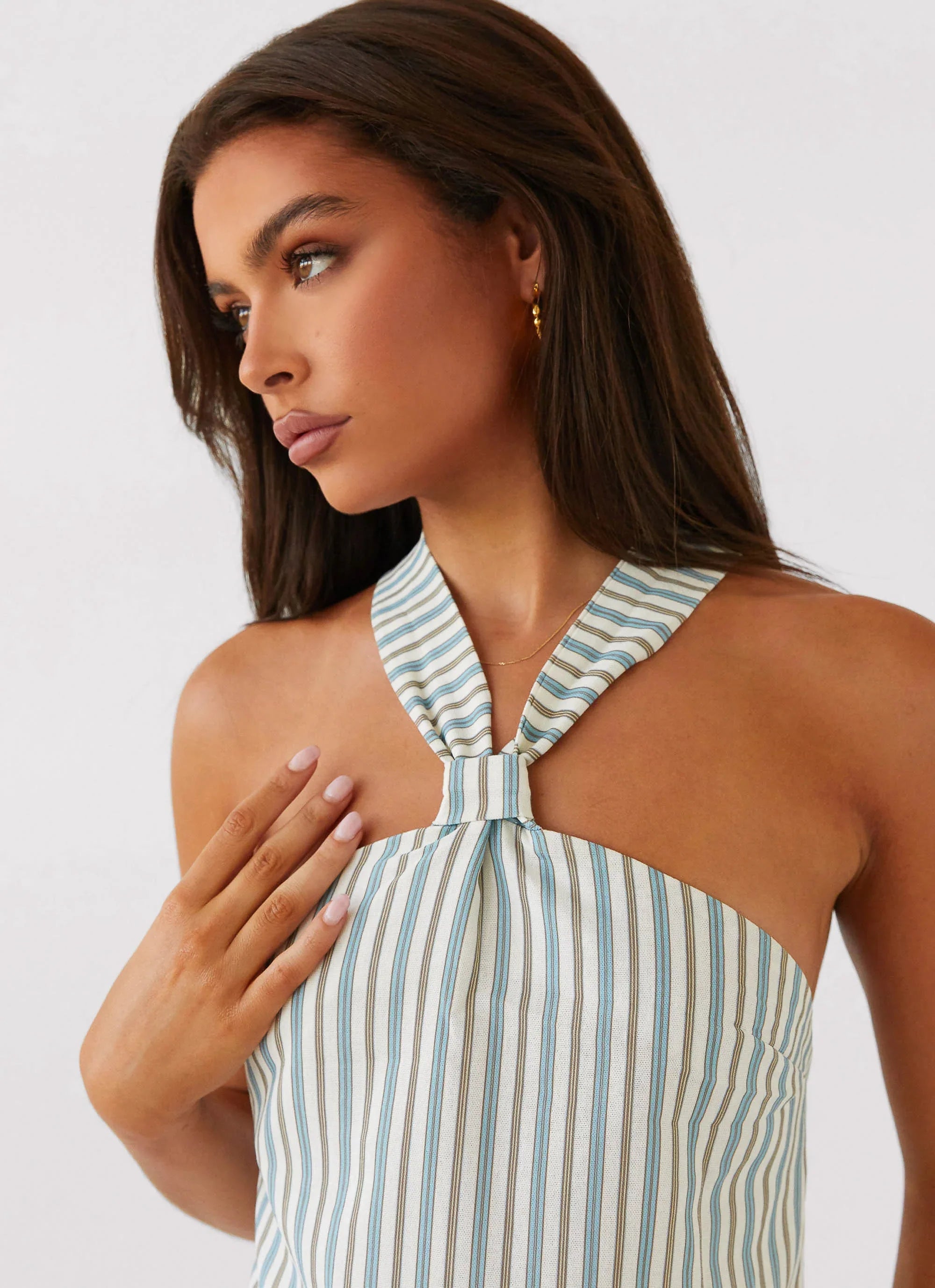 Keira Linen Mini Dress - Blue Choc Stripe