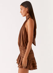 Willow Chiffon Mini Dress - Chocolate