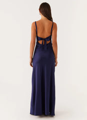 Flora Satin Maxi Dress - Navy