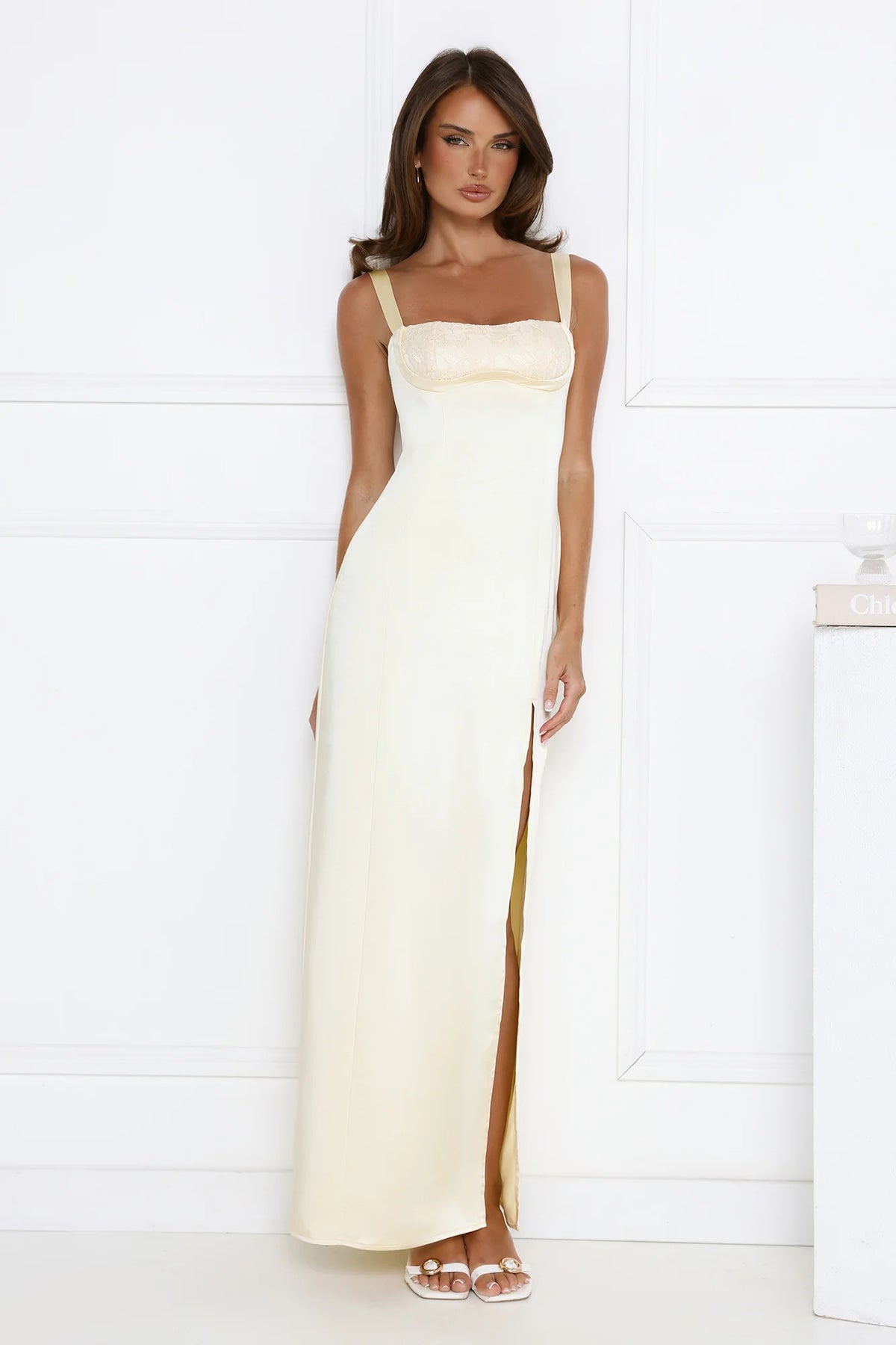 Headturner Energy Satin Maxi Dress Yellow
