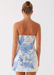 Denby Strapless Mini Dress - Blue Floral Print