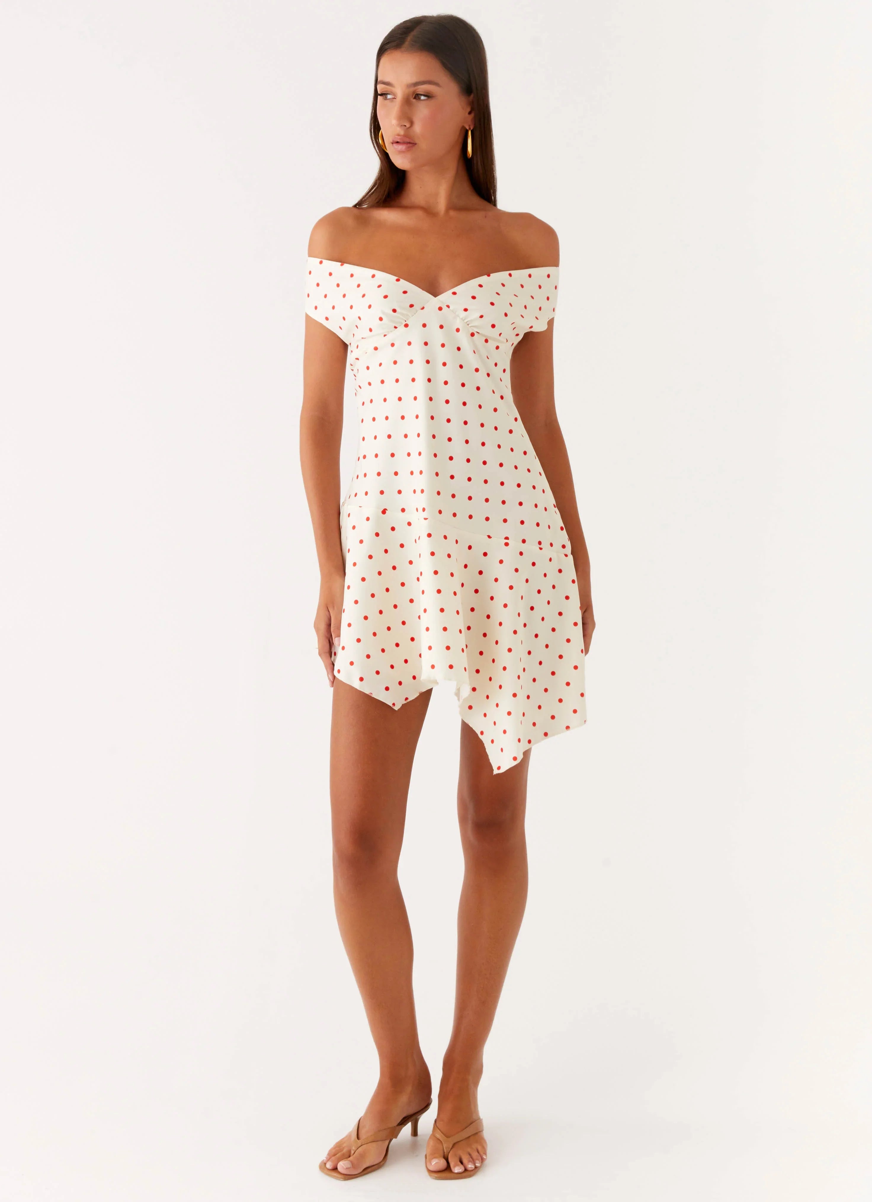 Alma Mini Dress - White Red Polka Dot