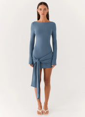 Holiday Scene Mini Dress - Coastal Blue