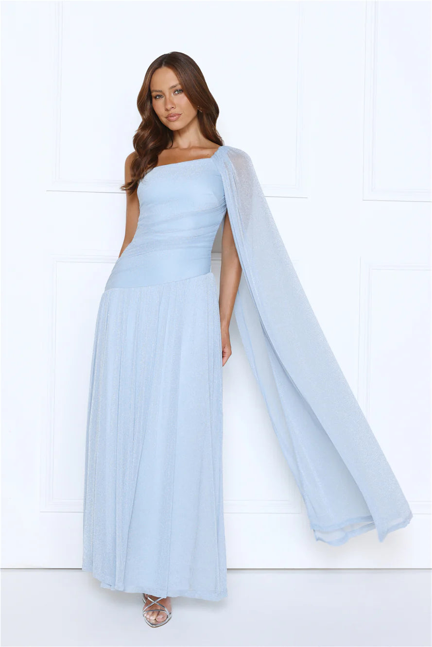 Midnight Spin One Shoulder Maxi Dress Blue