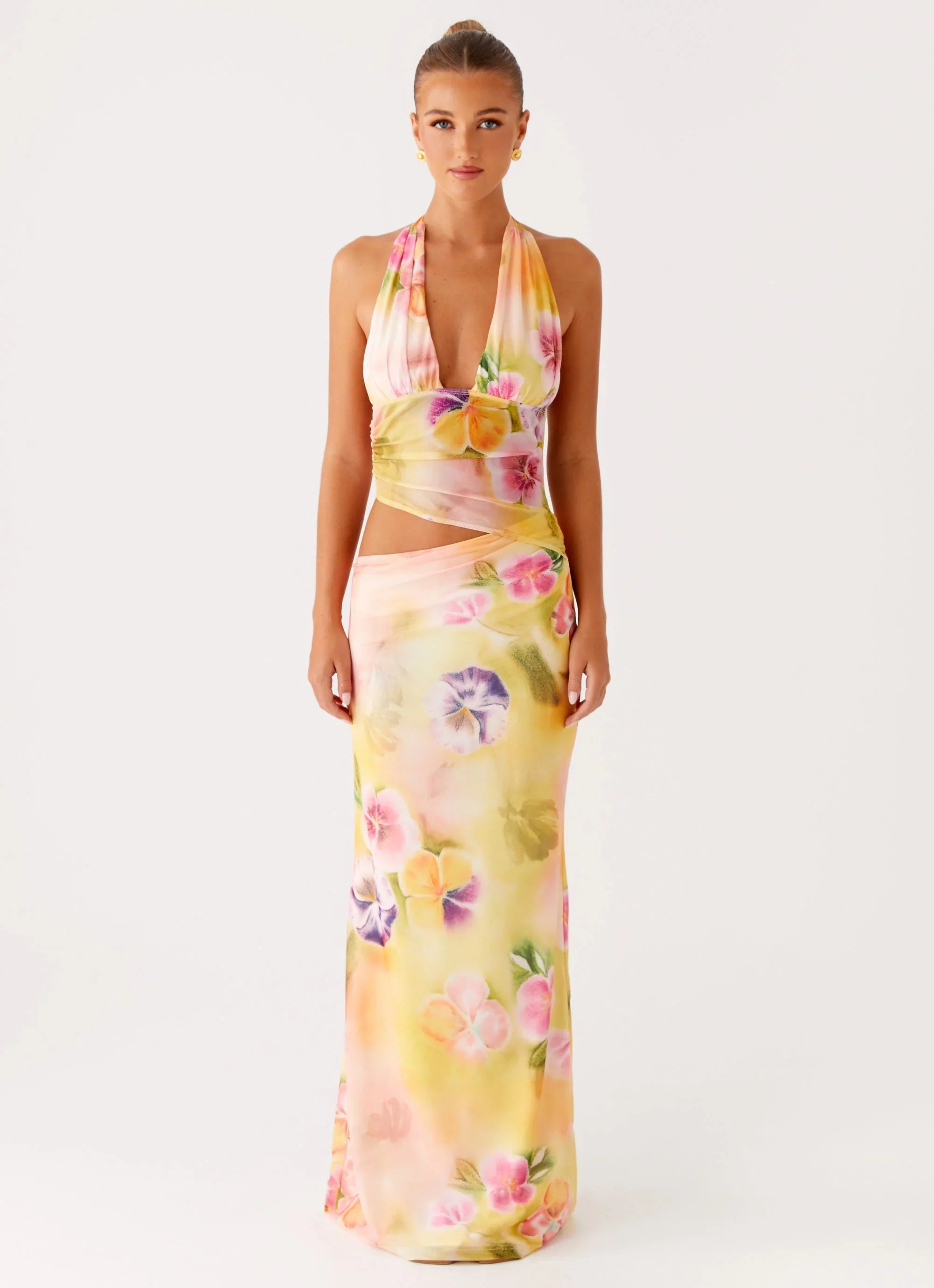 Main Act Halter Maxi Dress - Sunburst Floral