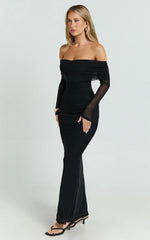 Bethanie Maxi Dress - Off The Shoulder Mesh Dress in Black
