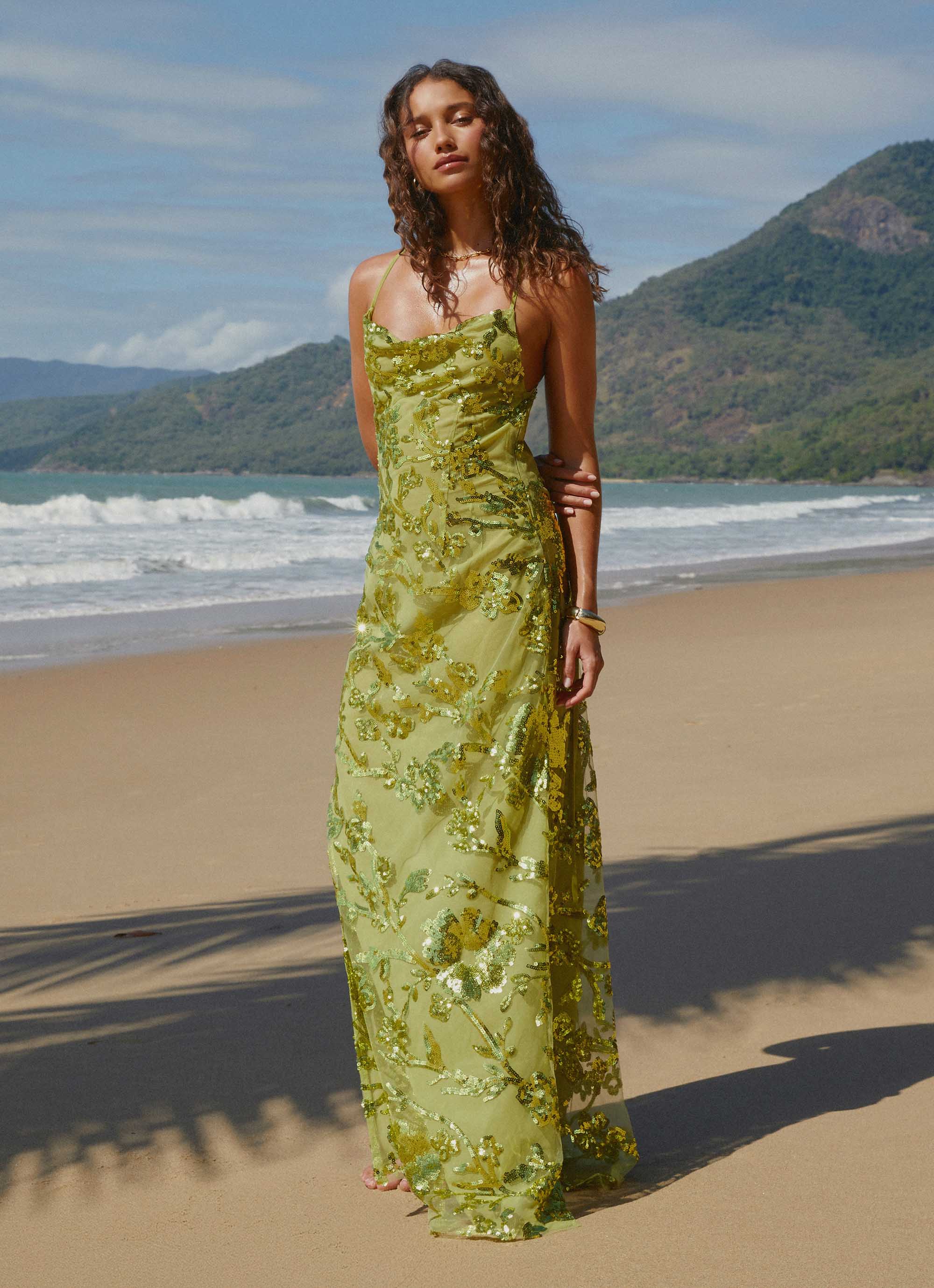 Havana Sequin Maxi Dress - Lime