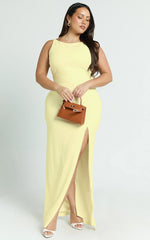 Indi Maxi Dress - Boat Neck Bodycon Dress in Lemon