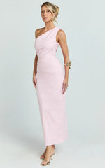 Karlie Midi Dress - One Shoulder Fitted Dress in Pink
