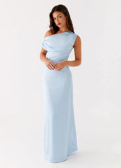 Heart Of Glass Satin Maxi Dress - Blue