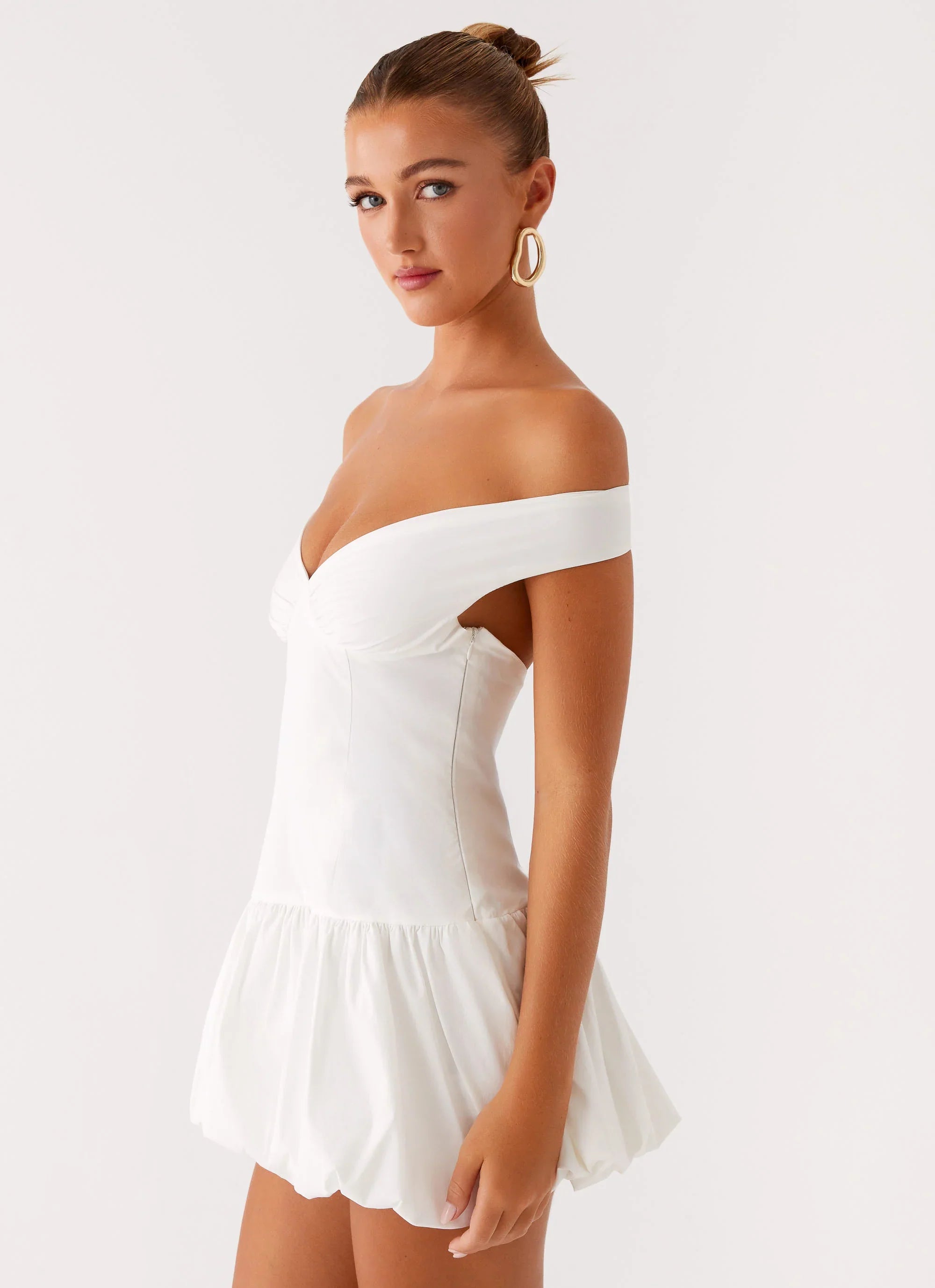 Endless Romance Off Shoulder Mini Dress - White