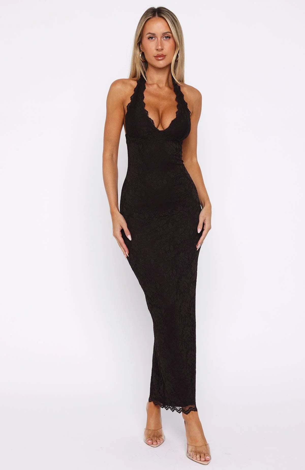 Destiny Lace Maxi Dress Chocolate