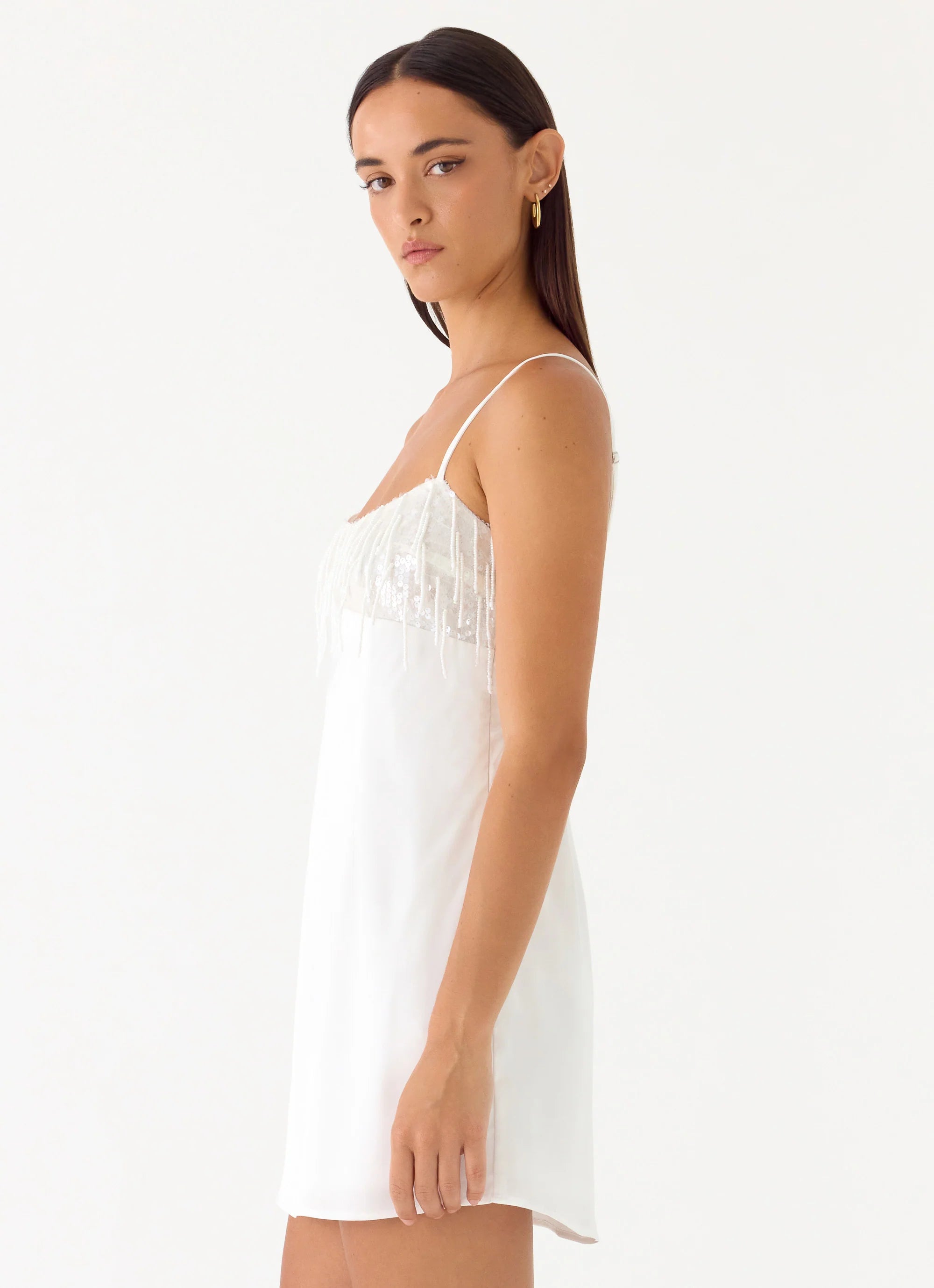 Siren Beaded Sequin Mini Dress - White