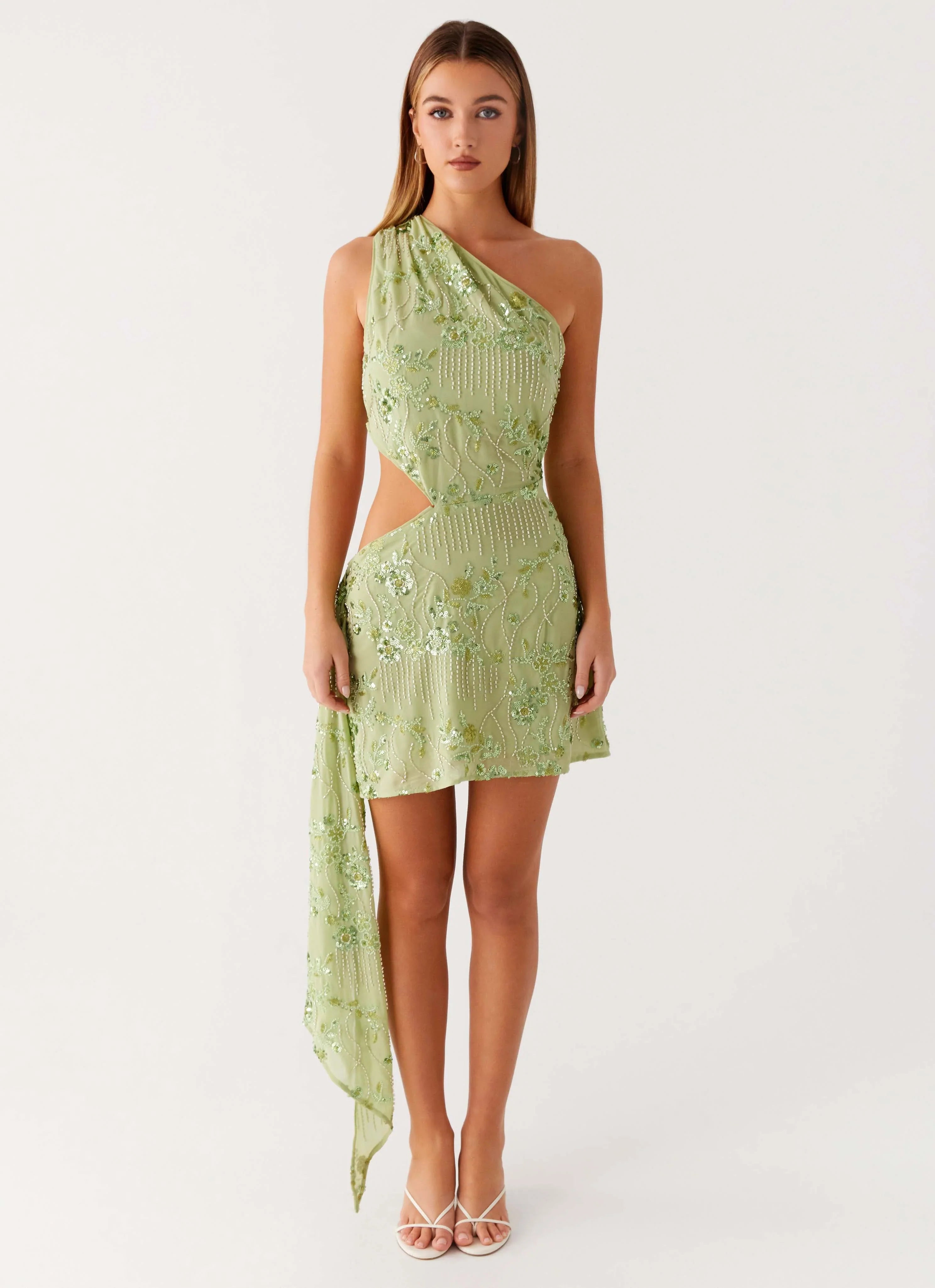 Juelz Beaded Mini Dress - Lime