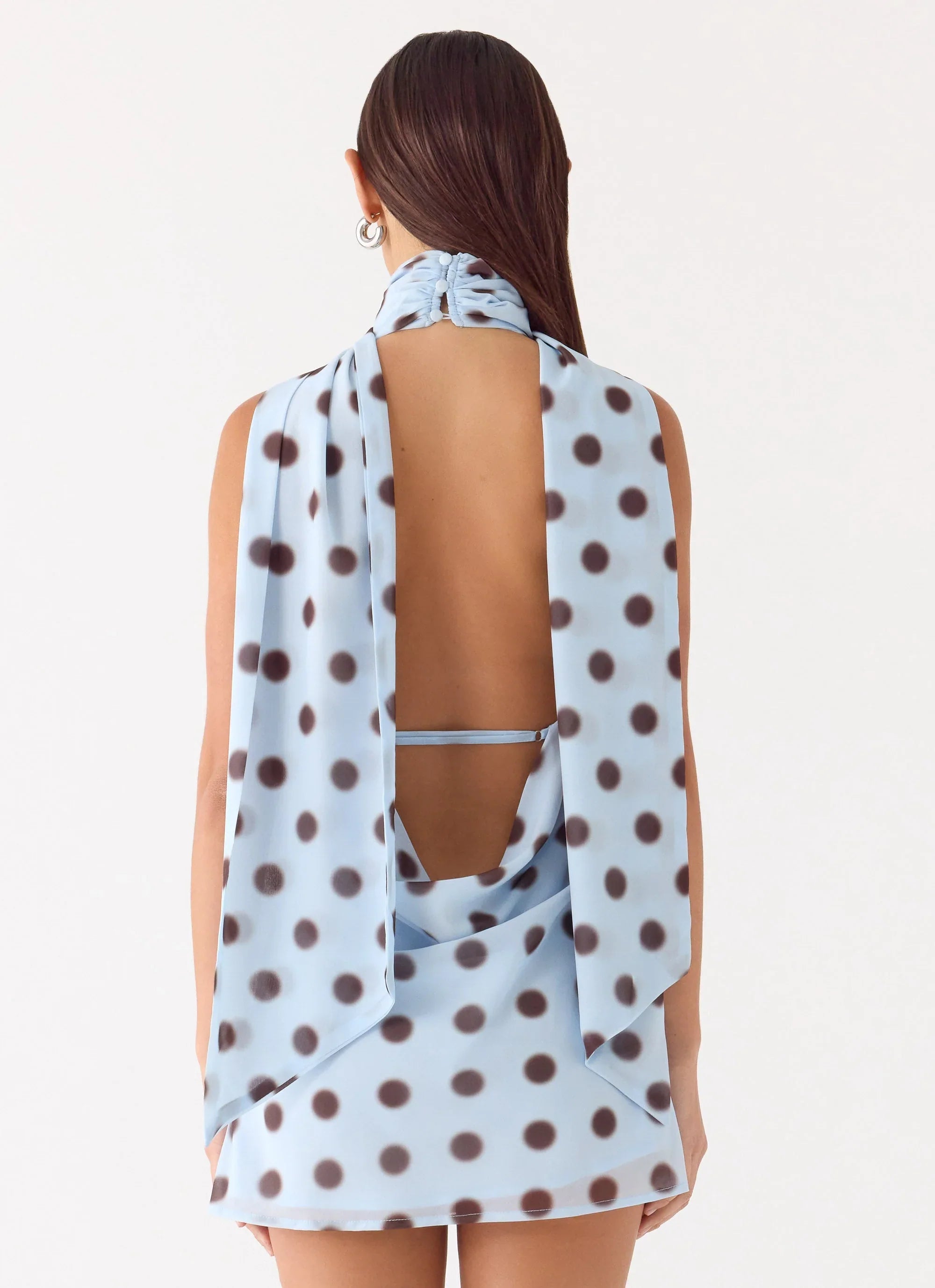 Get Me Halter Mini Dress - Blue Mocha Dot