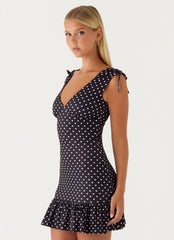 Acacia Mini Dress - Black Polkadot