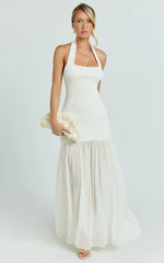 Barbara Maxi Dress - Halter Scoop Neck Contrast Georgette Dress in Ivory