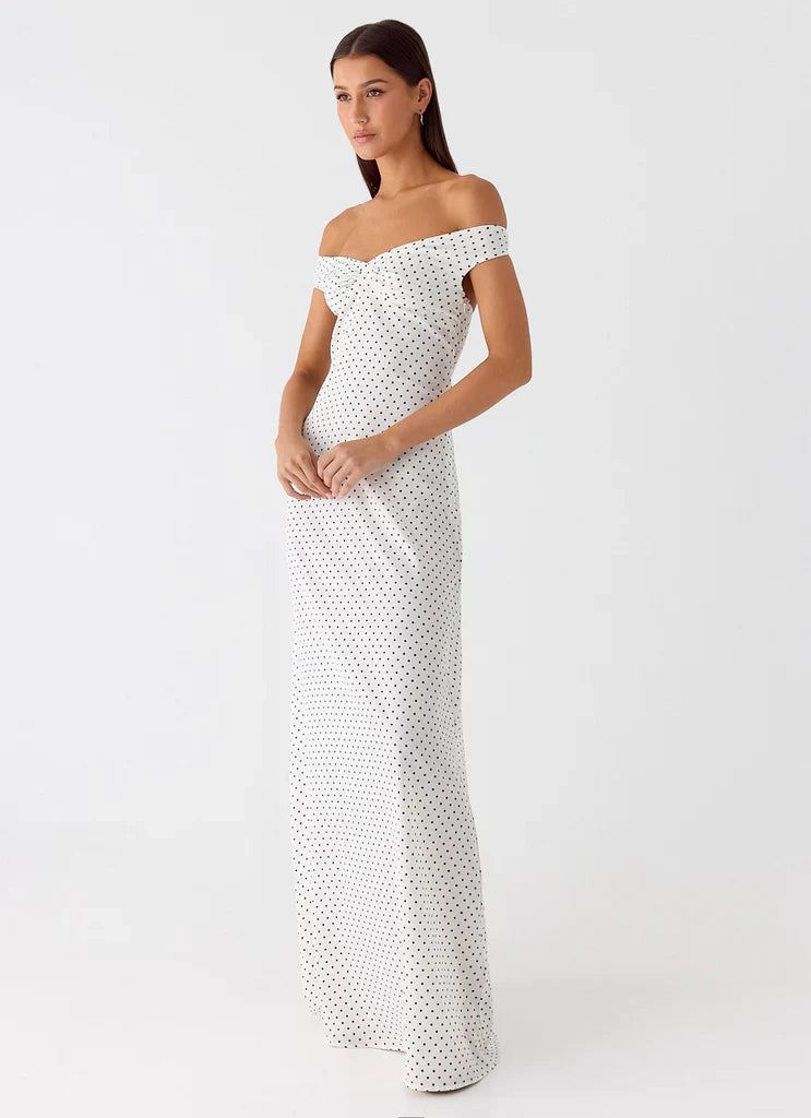 Melany Maxi Dress - White Polkadot