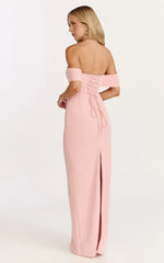 Karina Maxi Dress - Off Shoulder Corset Bodice Lace Up Back Dress in Pink