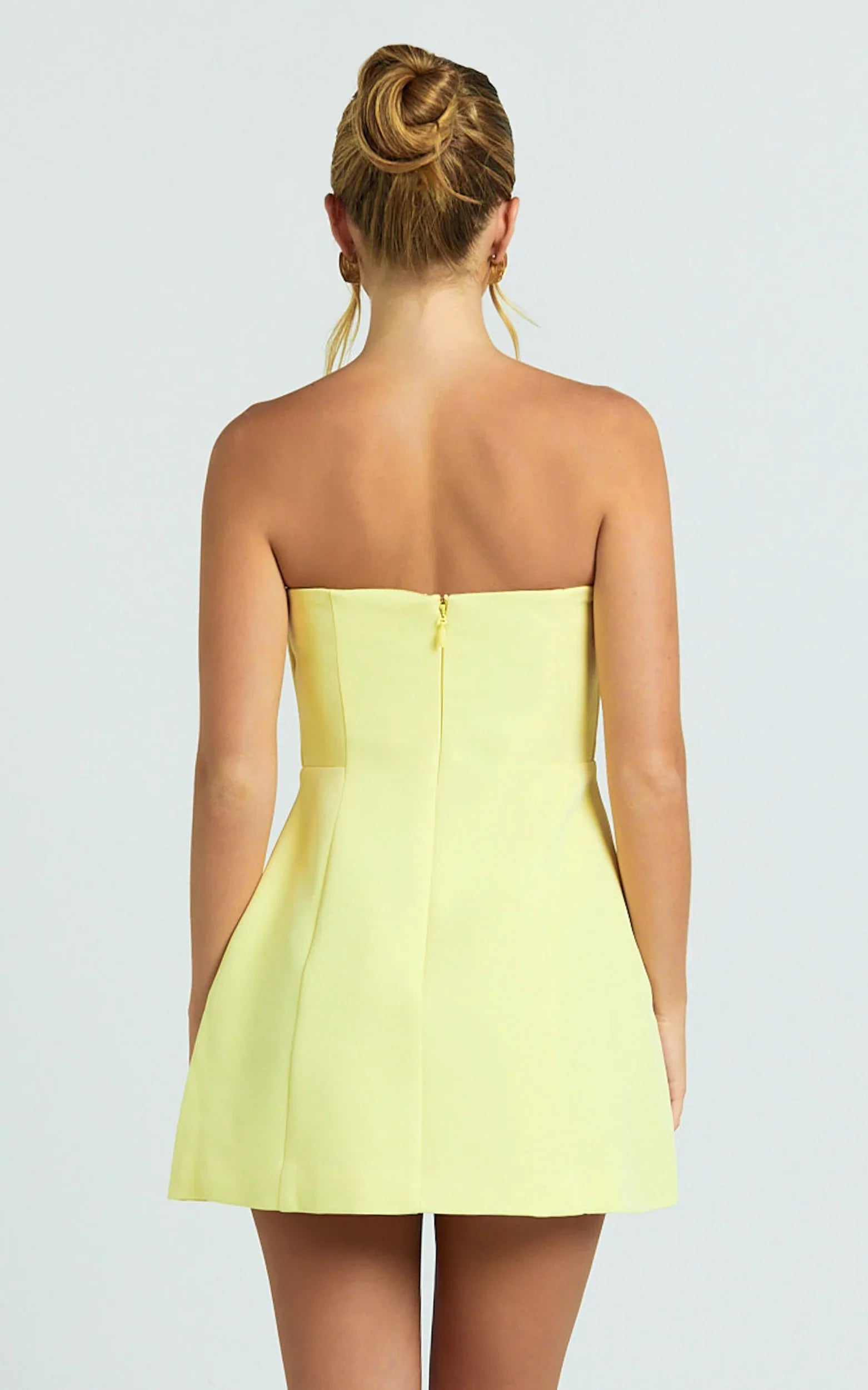 Catharine Mini Dress - Strapless A Line Dress in Lemon