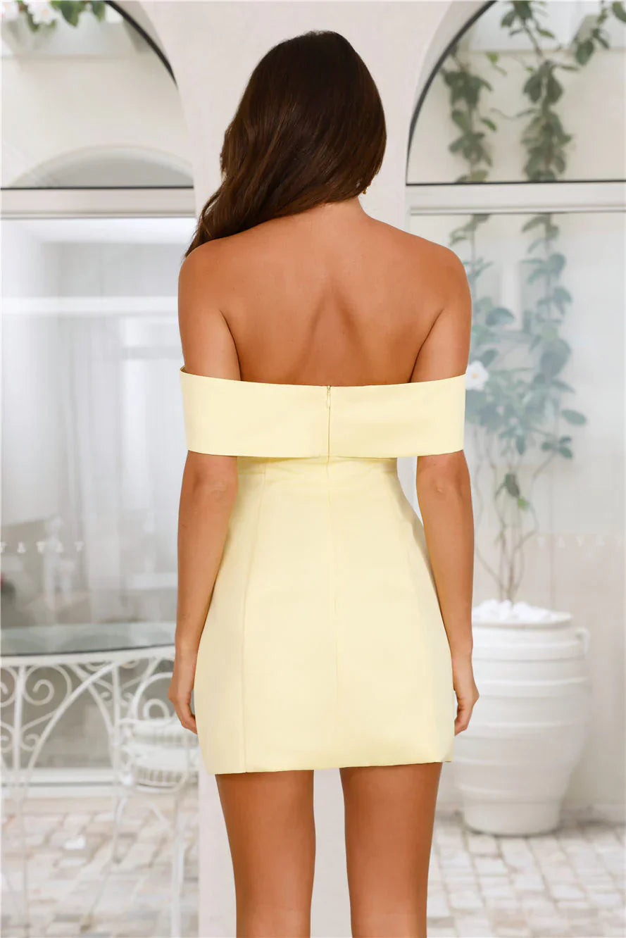 Scenes Like This Off Shoulder Mini Dress Yellow