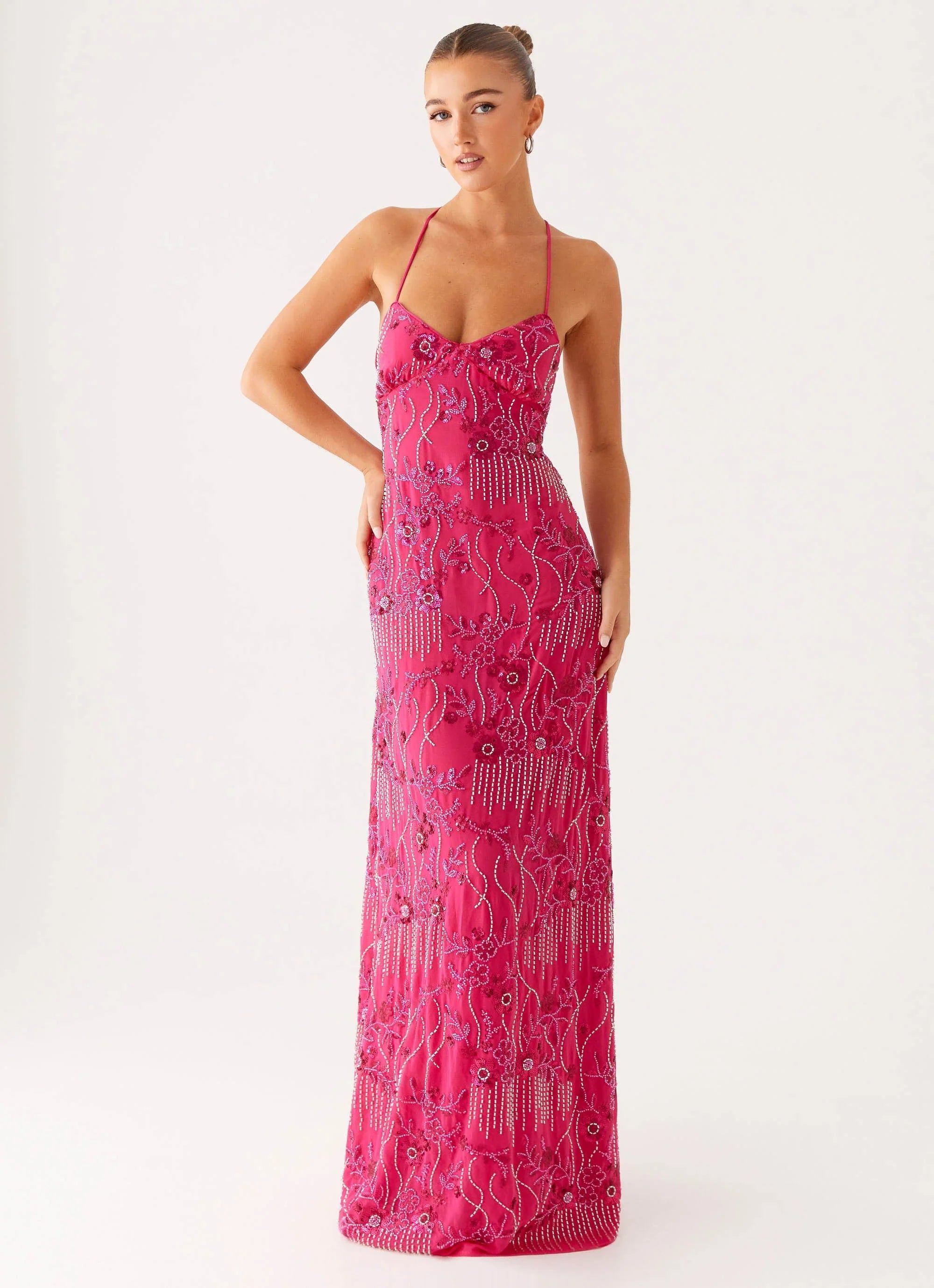 Vietta Sequin Cami Maxi Dress - Fuchsia