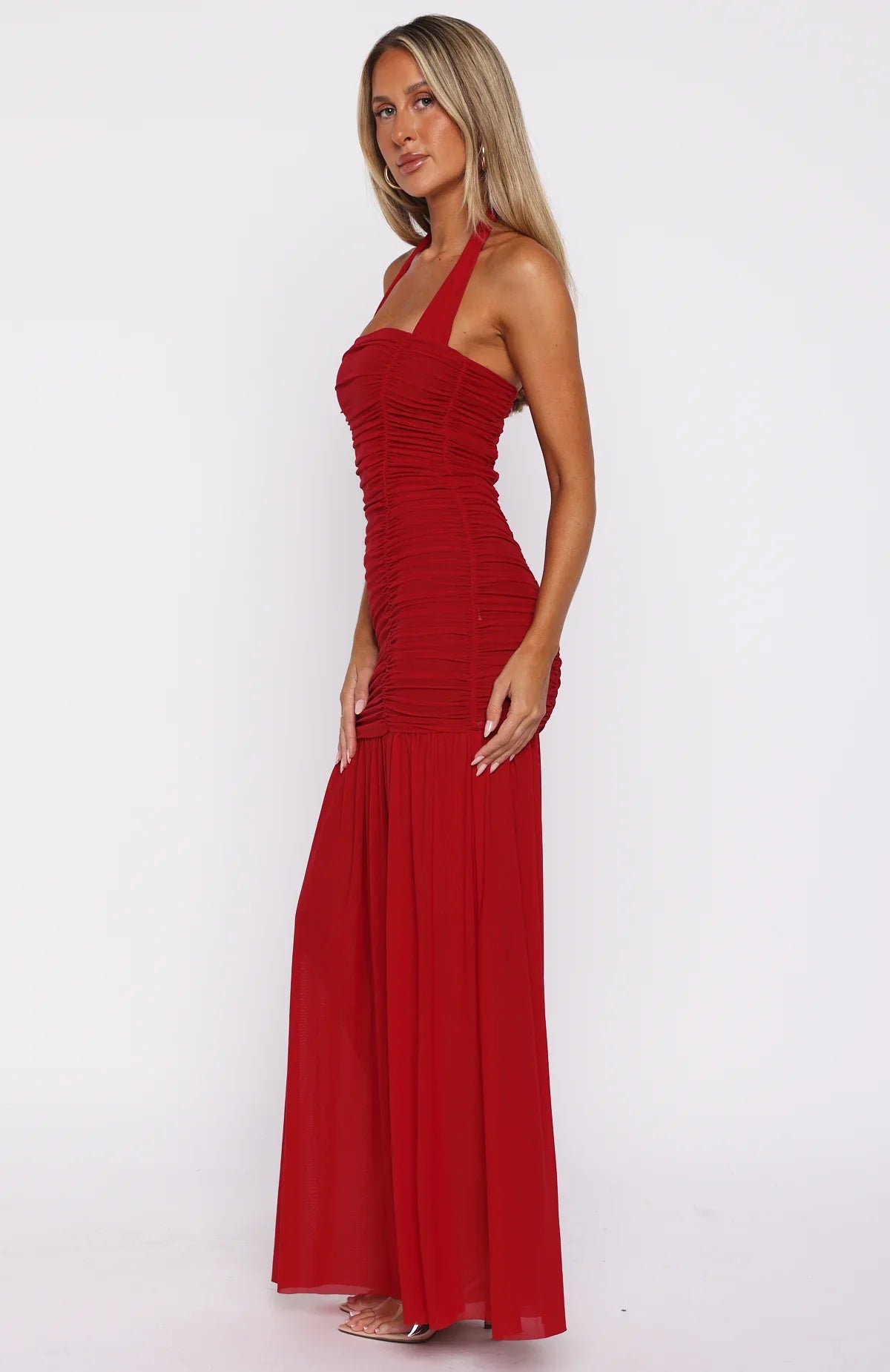 Unbothered Always Halter Maxi Dress Deep Red
