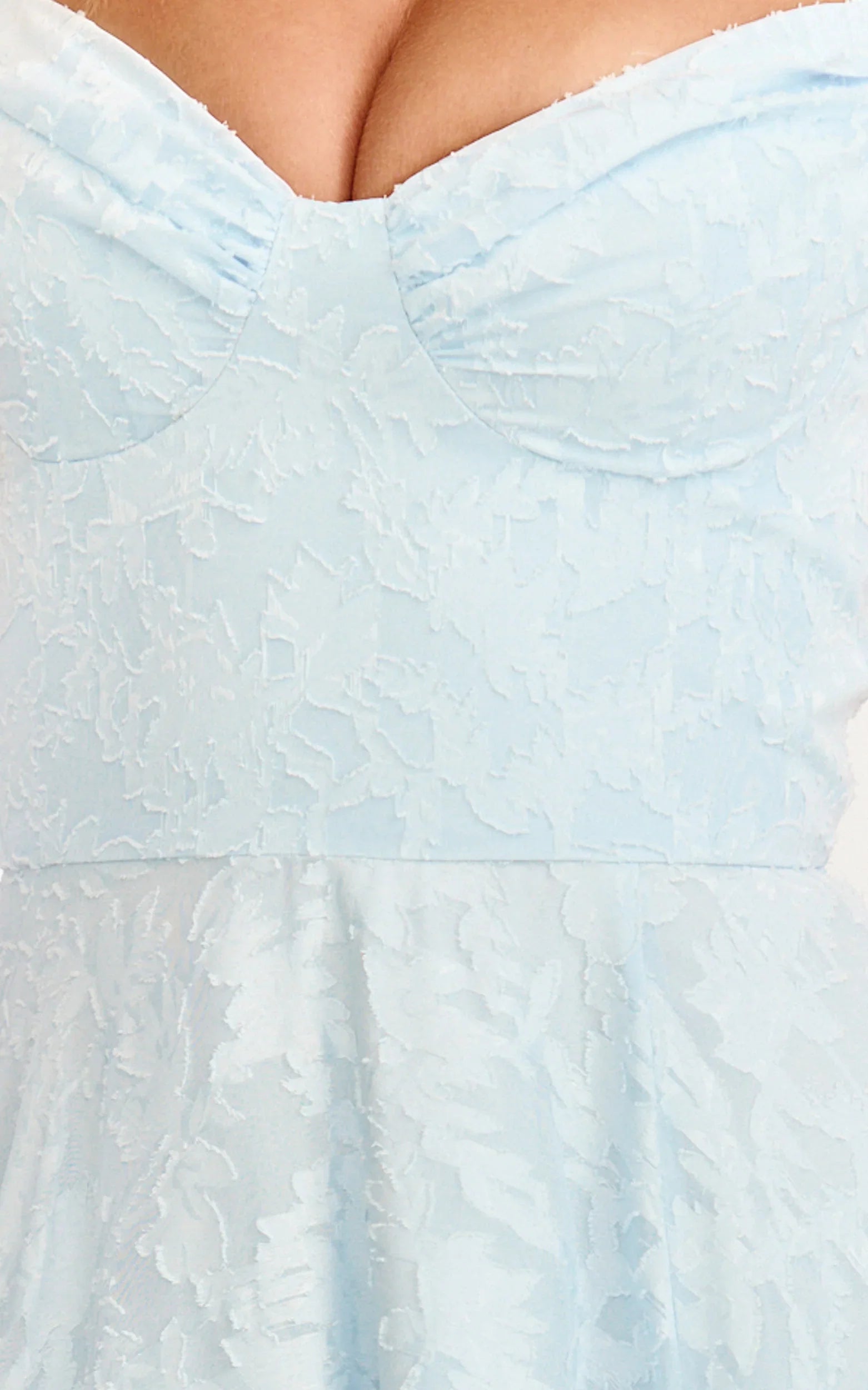 Rachel Maxi Dress - Sweetheart Neckline Jacquard Front Split Dress in Ice Blue
