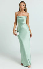 Hanna Maxi Dress - Satin Cowl Neck Low Back Dress in Sage