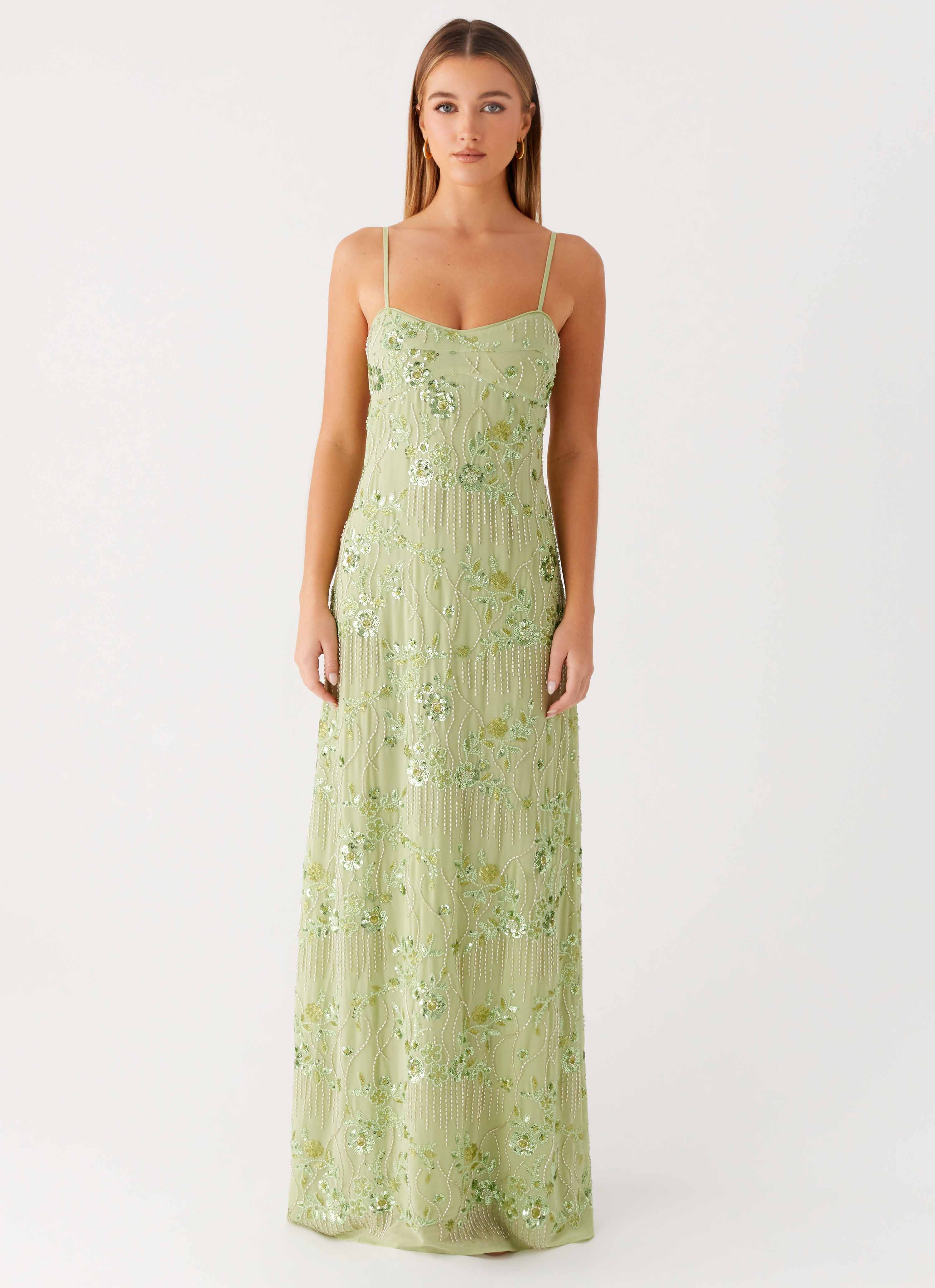 Celandine Beaded Maxi Dress - Lime