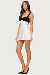 Contrast Satin Effect Mini Dress