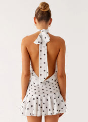 Willow Chiffon Mini Dress - White Polka Dot