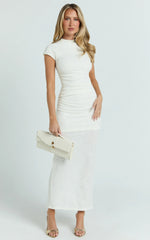 Kayrene Maxi Dress - Short Sleeve Jacquard Dress in Cream