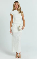 Kayrene Maxi Dress - Short Sleeve Jacquard Dress in Cream