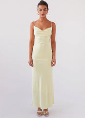 Joanna Satin Maxi Dress - Lemon