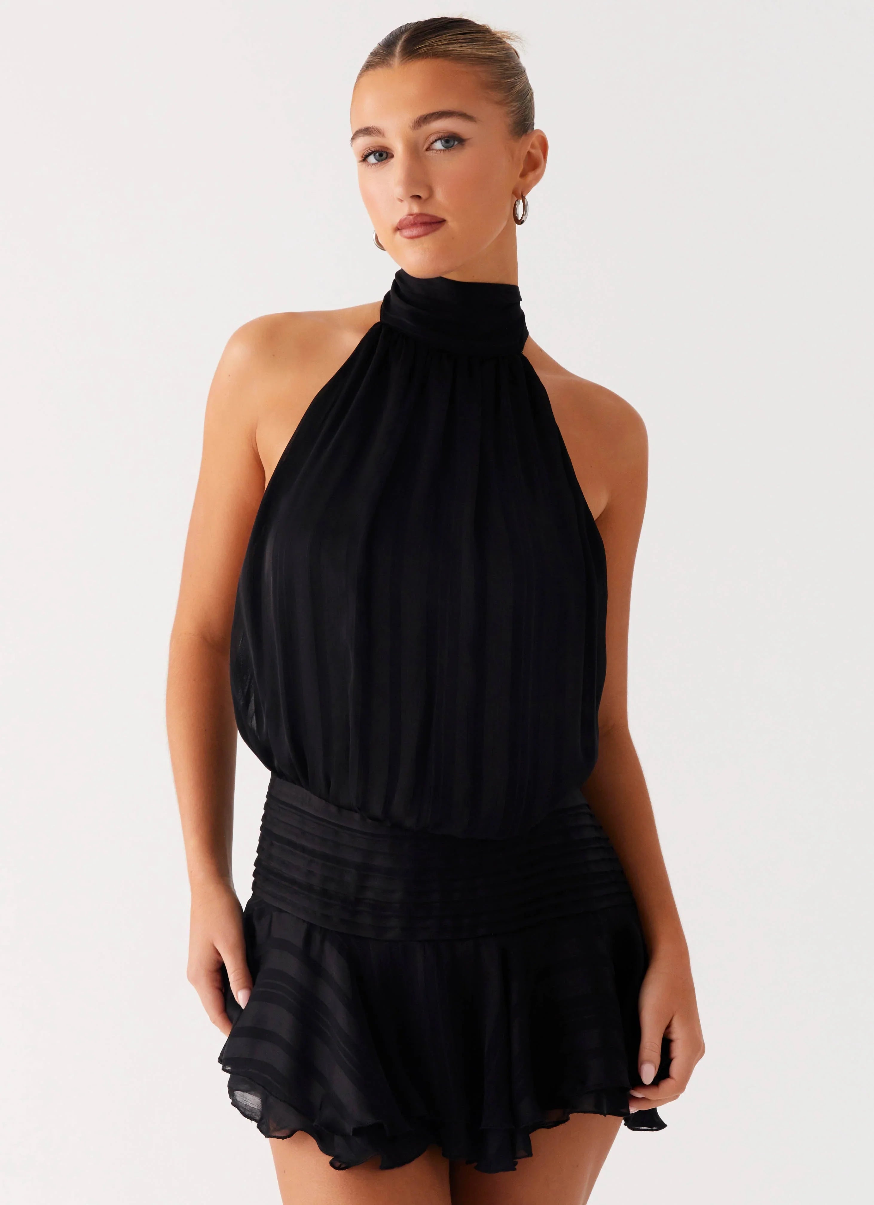 Willow Chiffon Mini Dress - Black