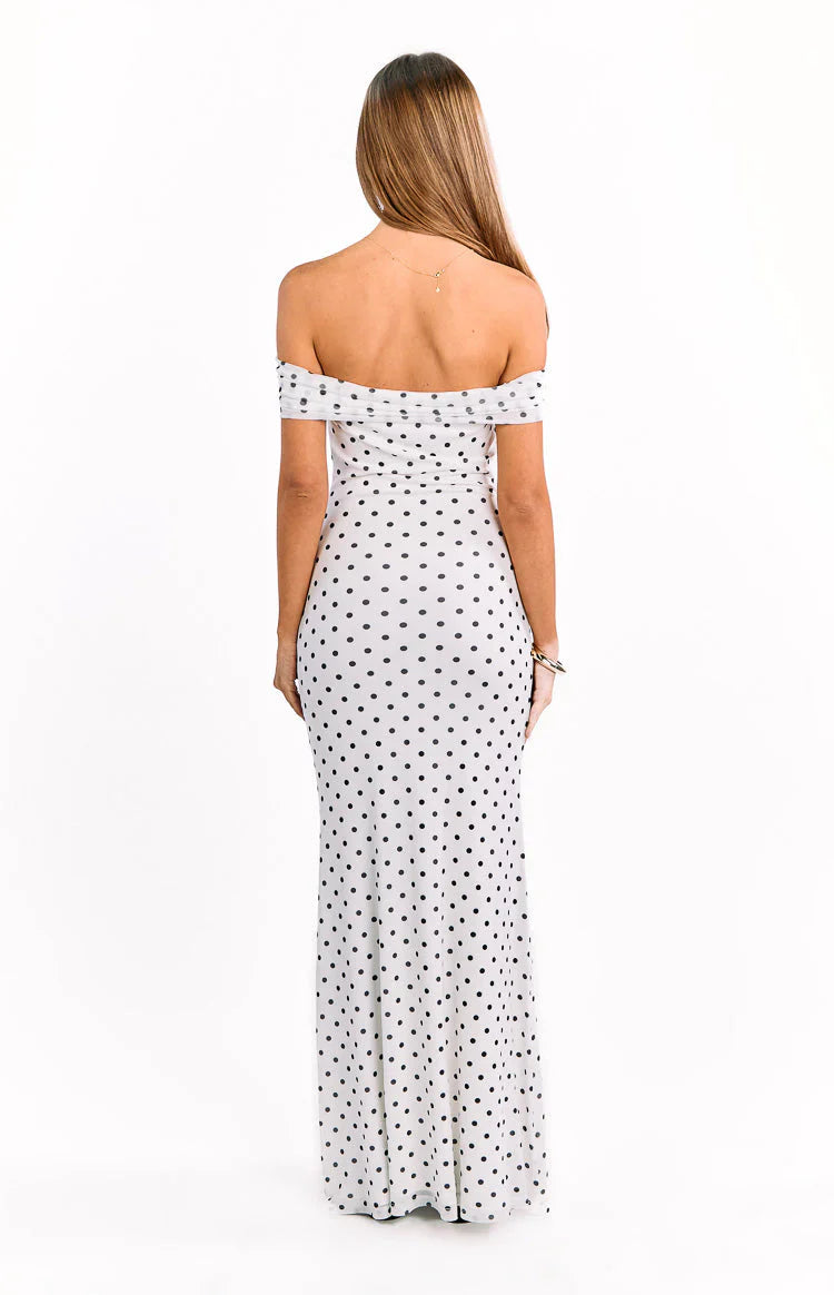 Cole White Polka Mesh Maxi Dress